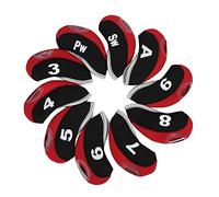 Head Covers Set 10 PCS Head Cases Neoprene Iron Club Window Headcover Sleeve Set(Black&Red)