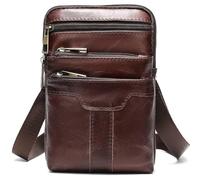 Head Cowhide Men's Mobile Phone Shoulder Bag - Brown, Straight Small Hanging Bag Multi-Functional Genuine Leather Shoulder Crossbody Bag (Coffee)