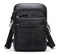 Head Cowhide Men's Mobile Phone Shoulder Bag - Brown, Straight Small Hanging Bag Multi-Functional Genuine Leather Shoulder Crossbody Bag (Black)