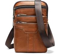 Head Cowhide Men's Mobile Phone Shoulder Bag - Brown, Straight Small Hanging Bag Multi-Functional Genuine Leather Shoulder Crossbody Bag (Brown)