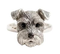 Head Finger Accessory for Dog Lovers, Schnauzer Detail with Open Adjustable Design, Silver Tone Jewelry, 1.7cm Inner Diameter for Everyday Styling Schnauzer Jewelry Dog Head Adjustable Finger Pet Tone