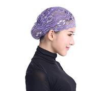 Head Hair Stretch Scarf Turban Lace Loss Women Wrap Cap Hat Cap Muslim Baseball Caps Breathable Hat (Purple, One Size)