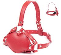 Head Harness Open Mouth Gag Oral Plug Fixation Face Mask Bondage Restraints BDSM Head Harness with Silicone Dildo Leather Mouth-Shaped Gag Restraints Adjustable Fetish Slave for Adult Sex Toys
