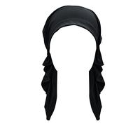 Head Hat Cap Ethnic Pre Tied Braid Hair Cover Wrap Turban Headwear Hat Foam Headband Wrap (Black, One Size)