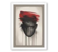 Head in Red and Charcoal Expressionism Framed Wall Art Print A2 (59.4×42cm) White, Wall Decor for Living Room, Bedroom, Office & Home, Ready to Hang, Art Gift