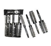 Head Jog Heat Retainer Round Hair Brush Set (4 Pack) Black & Silver