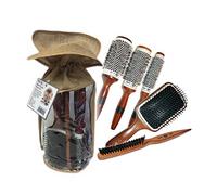 Head Jog Wooden Ceramic Radial, Teasing & Paddle Brush Set. Round Brushes With Ceramic Coating Barrel With Nylon Bristle. Hairbrush For Curling, Straightening & Hairdressing.