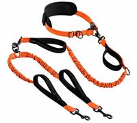 Head Leash Hands Running Dog Leash Waist Belt Bungee with Metal Swivel Clasps and Control Loops for Stability suitable for jogging hiking outdoor adventures training, Orange