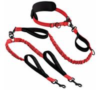 Head Leash Hands Running Leash Waist Mounted Bungee Dog with Shock Absorbing Cord and Loop Handles for Traffic Control suitable for walking jogging trail hiking outdoor training, Red