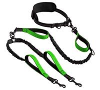 Head Leash Hands Running Leash Waist Mounted Bungee Dog with Shock Absorbing Cord and Loop Handles for Traffic Control suitable for walking jogging trail hiking outdoor training, Green