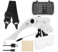 Head Magnifier Glasses Rechargeable Magnifying Glass with 2 LED Light Headband Magnifier with 5 Detachable Lenses Eyeglasses Hands Free for Crafts, Cross Stitch, Hobby