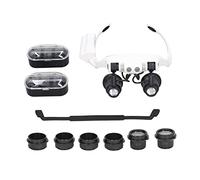 Head Magnifying Glass with Light Hands Binocular Magnifier for Watch Repair and Jewelry Appraisal 10x 15x 20x 25x Magnification with 2 LED Lights and 4 Interchangeable Lenses