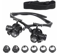 Head Mount Magnifier, 4 Lenses 10X-25X, LED Light, Rechargeable