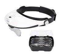 Head Mount Magnifier with LED Light Hands Free Magnifying Glass Illuminated Magnifying Lamp Glass Headband Magnifier for Hobbies Reading Jewelry Watch Repair, 1X to 3.5X Zoom with 5 Detachable Lenses