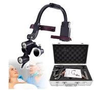Head Mounted Binocular Magnifier, Oral Dental Loupe W/ 1.5X Lens + 2 * Batteries + Box, Adjustable Angle, LED Headlight(3.5X)