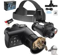 Head-Mounted Night Vision Monocular with Starlight Sensor 8 X Digital Zoom 7-Level IR Brightness 4K Video Recording Infrared Monocular for Adults, Viewing in 100% Darkness Hunting Camping(black)