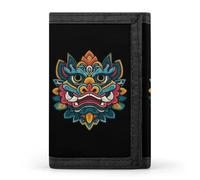 Head of A Chinese Mythical Beast Trifold Men's Wallets with 8 Card Slots & Key Hook Slim Travel Purse Money Clip