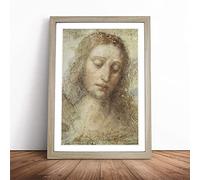 Head Of Christ By Leonardo Da Vinci Framed Wall Art Picture Print - Canvas Painting - Modern Home Décor Poster - Ready to Hang for Living Room Bedroom Kitchen - Oak A3 (36 x 48 cm)