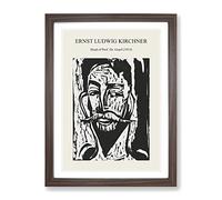 Head Of Prof. Dr. Graef By Ernst Ludwig Kirchner Exhibition Museum Painting Framed Wall Art Print, Ready to Hang Picture for Living Room Bedroom Home Office Décor, Walnut A3 (34 x 46 cm)