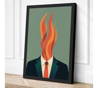 Head on Fire Surrealism Canvas Wall Art Print 18x12 Inch