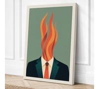 Head on Fire Surrealism Canvas Wall Art Print 24x16 Inch (61 x 41 cm)
