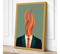 Head on Fire Surrealism Canvas Wall Art Print 36x24 Inch