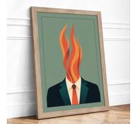 Head on Fire Surrealism Framed Wall Art Print A2 Oak