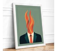 Head on Fire Surrealism Framed Wall Art Print A3 White