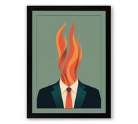 Head on Fire Surrealism Framed Wall Art Print A4 (29.7×21cm) Black, Wall Decor for Living Room, Bedroom, Office & Home, Ready to Hang, Art Gift