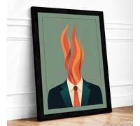 Head on Fire Surrealism Framed Wall Art Print A4 Black