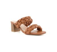 Head Over Heels by Dune Jenni Tan Weave Plaited Strap Block Heel Sandals Tan