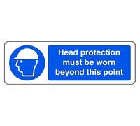 Head Protection Must Be Worn Beyond This Point - safety sign - 3mm Aluminum Dibond for indoor/outdoor usage (300mm x 100mm) 5m Viewing Distance.