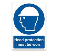 Head Protection Must Be Worn Sign - A4 Mandatory PPE Safety Notice - 1mm Rigid Plastic - Workplace Safety Signage - ISO 7010 Compliant