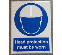 Head Protection Must be Worn Sign - Self Adhesive Vinyl Sticker A5 150mm x 200mm The clearest Health and safety signs