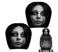 Head Rest Cover for Car,Black and White Stretchy Horror 2 Piece | Funny Auto Interior Accessories,for Van SUV Trucks RV Sedan Pickup Travel Halloween Holiday