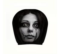 Head Rest Cover - Scary Face Pattern Set, Car Seat Protector Pair, Auto Interior Decoration Accessory, Soft Fabric Head Cushion Guard Cover | Festive Decoration For Halloween Christmas Driving