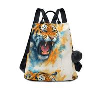 Head Roaring Tiger Watercolor Backpack for Daily Use, Back Zipper Compartment, Multi Pocket Storage and Faux Fur
