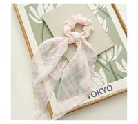 Head Scarf Floral Hair Ribbon Scrunchies For Women Chiffon Grid Streamers Circle Hair Rope Hair Tie Sweet Hairwear(JXH429C)