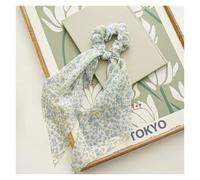 Head Scarf Floral Hair Ribbon Scrunchies For Women Chiffon Grid Streamers Circle Hair Rope Hair Tie Sweet Hairwear(JXH429A)