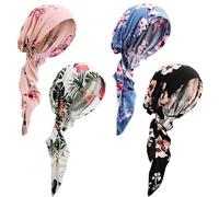 Head Scarf for Women's Hair 4Pcs Milk Fiber 4 Pattern Chemo Headwear for Women with 2 Tails Muslim Breathable Pullover Cancer Headwear for Chemo, Hair Wrap