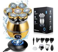 Head Shavers for Men, 7D Electric Head Shaver for Bald Men, 6-in-1 Wet & Dry Rotary Head Razor for Face & Head with Dispaly, Men's Grooming Kit with Beard/Nose Trimmer, Brush (Gold)