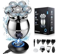 Head Shavers for Men, 7D Electric Head Shaver for Bald Men, 6-in-1 Wet & Dry Rotary Head Razor for Face & Head with Dispaly, Men's Grooming Kit with Beard/Nose Trimmer, Brush, Wireless Charging Base