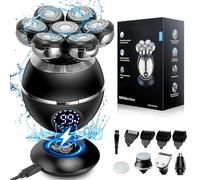 Head Shavers for Men, 7D Electric Head Shaver for Bald Men, 6-in-1 Wet & Dry Rotary Head Razor for Face & Head with Dispaly, Men's Grooming Kit with Beard/Nose Trimmer, Brush, Wireless Charging Base