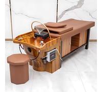 Head Spa Shampoo Bed, Massage Table with Creative Woodgrain Stump Basin, Professional Head Spa Equipment with Water Circulation Waterfall, Fumigation Function