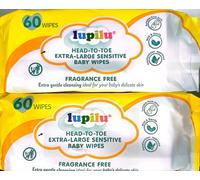 Head-to-Toe Extra-Large Sensitive Baby Wipes, 60 Count, Fragrance Free, pack of 2
