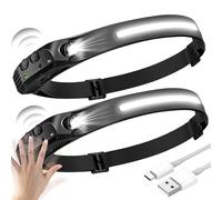 Head Torch Headlamp 2 Packs, 6 Modes Motion Sensor Headlight, 230° Wide View Rechargeable LED Headtorch, IPX4 Waterproof, Hands-Free Flashlight, Gift for Adults & Kids,Camping,Running,Fishing,Cycling