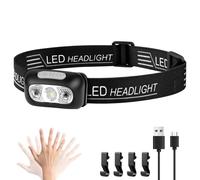 Head Torch Rechargeable, 1 Pack Waterproof LED Headlamp with Hands Free Sensor Control,16Hrs Runtime,7 Lighting Modes, for Running Fishing Camping, Super Lightweight Headlight for Kids & Adults-Black