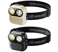 Head Torch Rechargeable,1500L Bright LED Smart Sensor Headlamp, Detachable Clip Hat Headlight 180 ° Adjust 6 Light Modes IPX4 for Power Cuts, Emergency, Running, Walking, Loft (2 Pack（Black+Beige）)