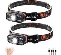 Head Torch Rechargeable, 2 Pack 1000 Lumens LED Super Bright Headtorch with Red Light, 6.5 Hour Battery Life 6 Modes Waterproof Lightweight Headlamp with Infrared Sensor for Emergency, Running, Hiking