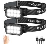 Head Torch Rechargeable 2-Pack, 8 LED 2500L Super Bright Headtorch with Motion Sensor, Waterproof & 10 Light Modes Headlamp Headlight, Long Runtime Head Lamp for Kids & Adults Camping Running Fishing
